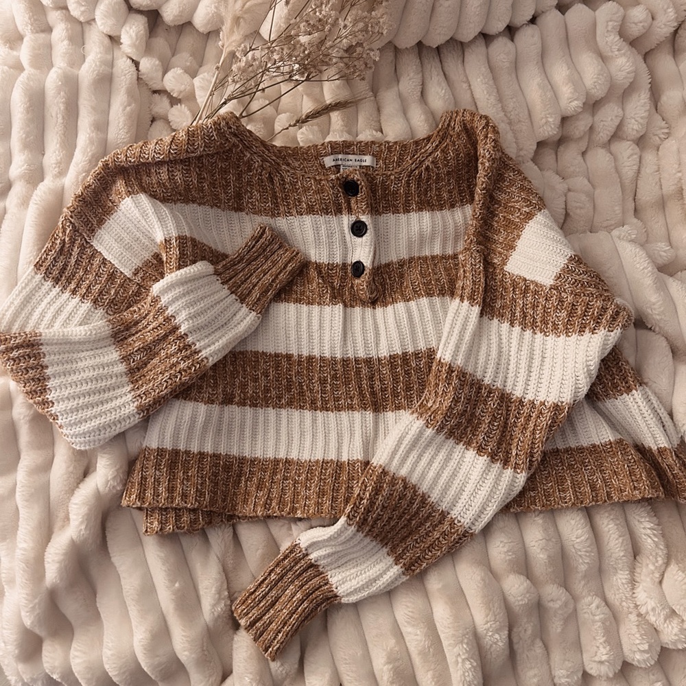 cropped half button sweater